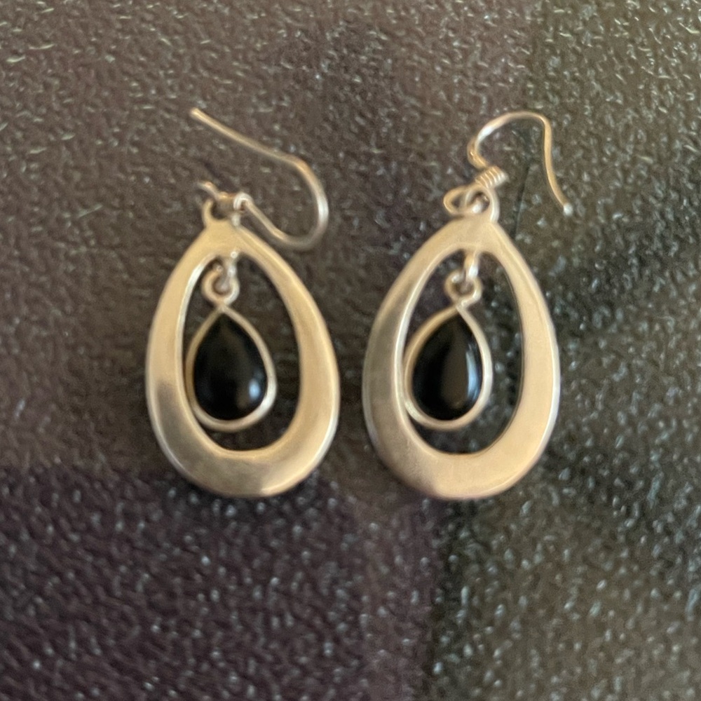 1-1/2” Black Onyx & 925 Silver Earrings